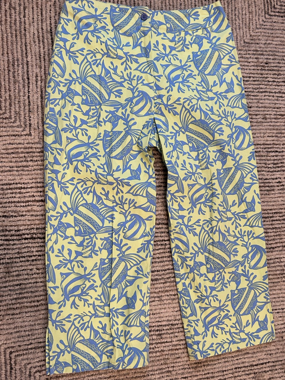 Talbots Tropical Fish Print Capri Pants Coastal Resort Stretch Sz 8 Beach